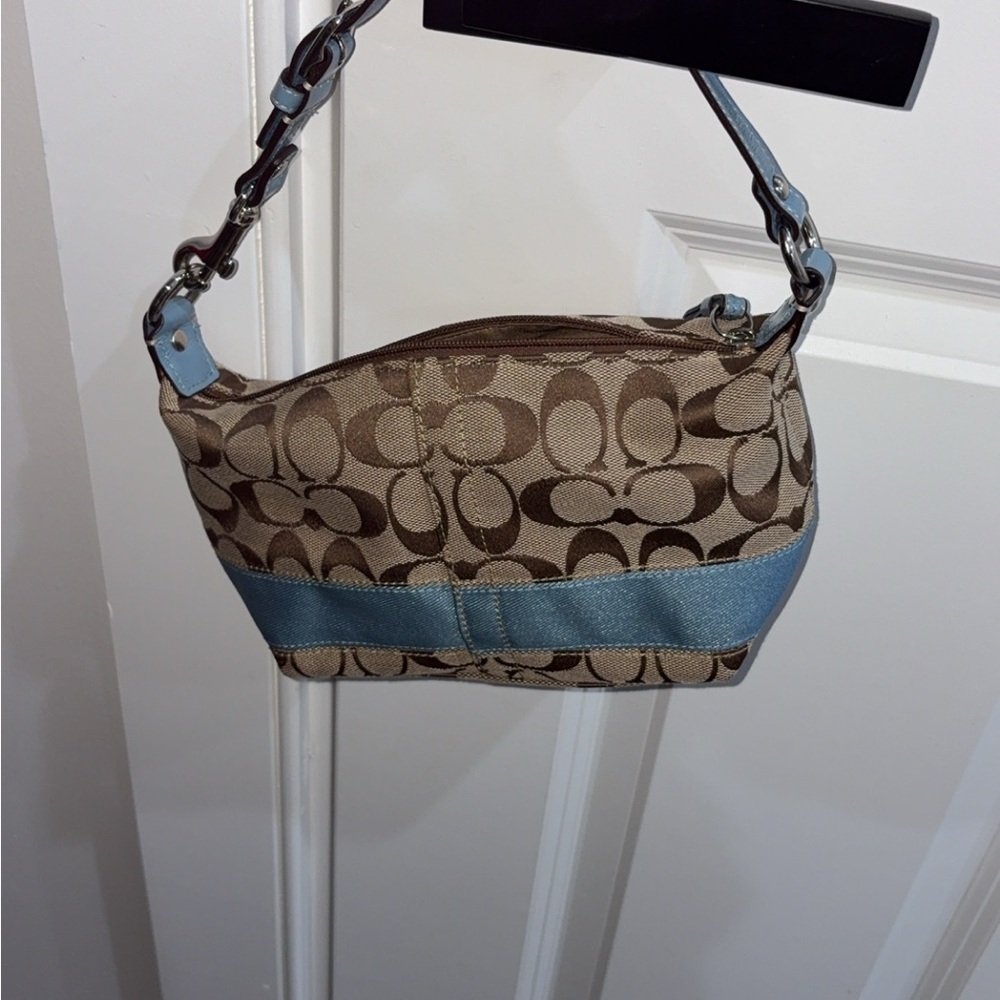 Coach Tan and Blue Shoulder Bag